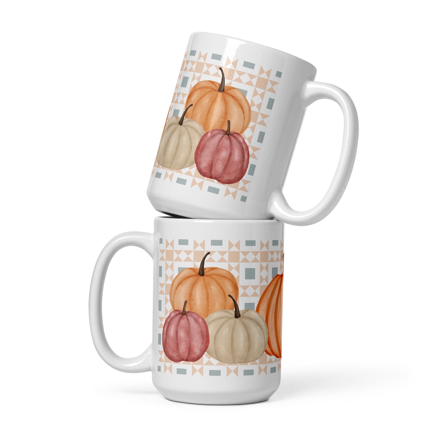 ceramic mug with pumpkins design on a white background
