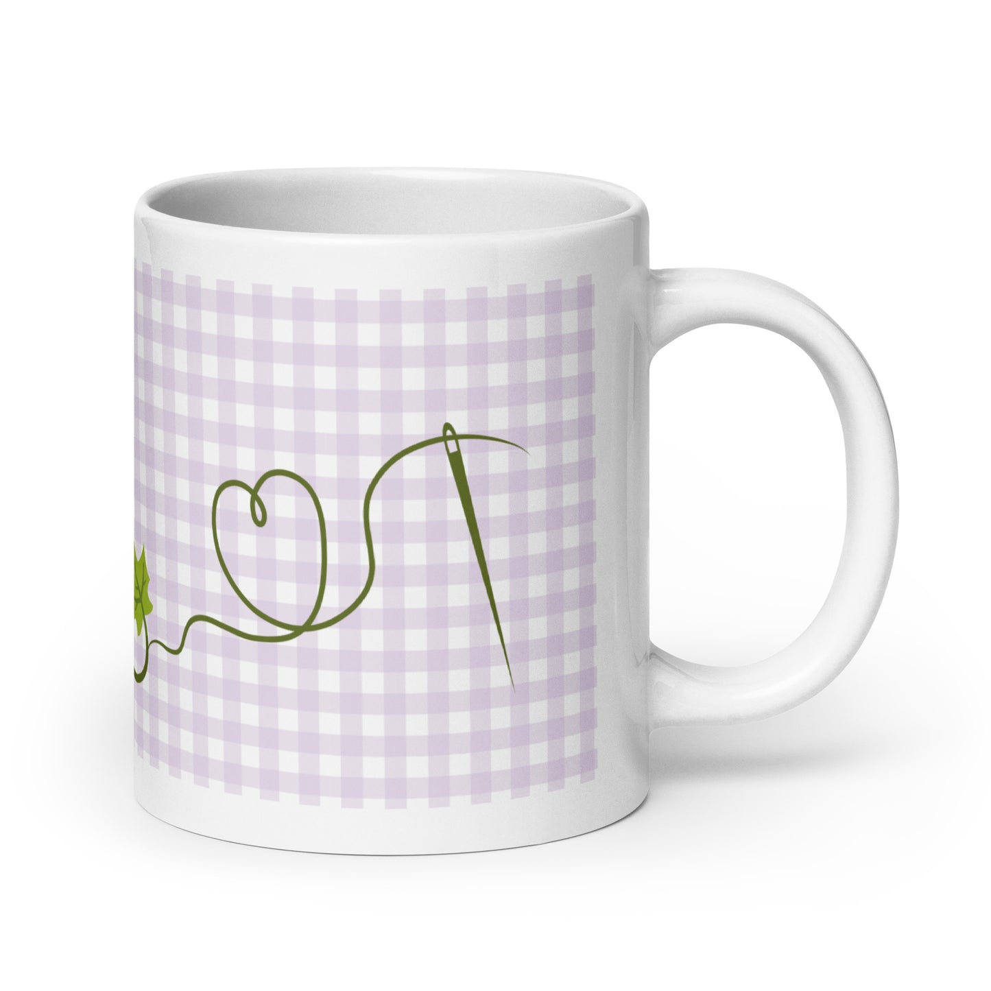 Glossy pumpkin sewing mug with needle and thread design – quilting coffee cup gift for sewists