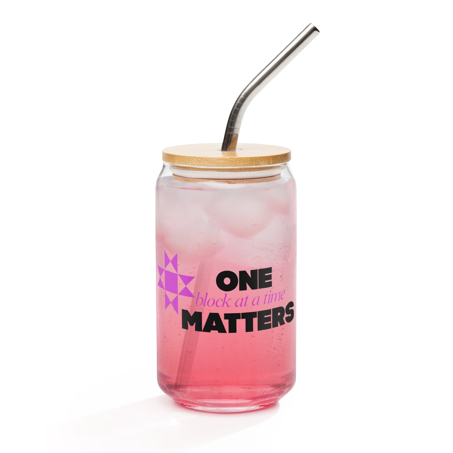 One Block at a Time Matters Beer Can Glass
