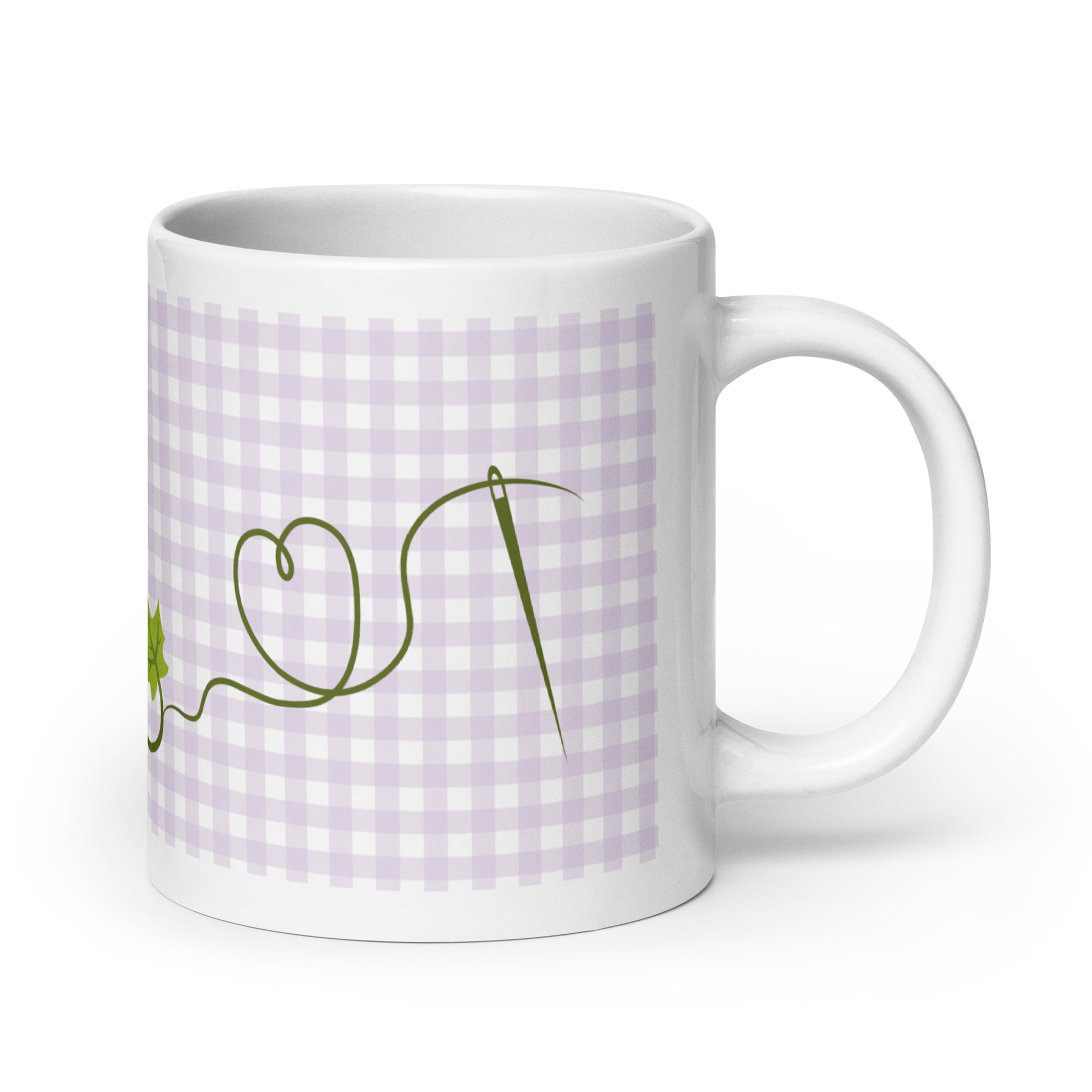 Glossy pumpkin sewing mug with needle and thread design – quilting coffee cup gift for sewists